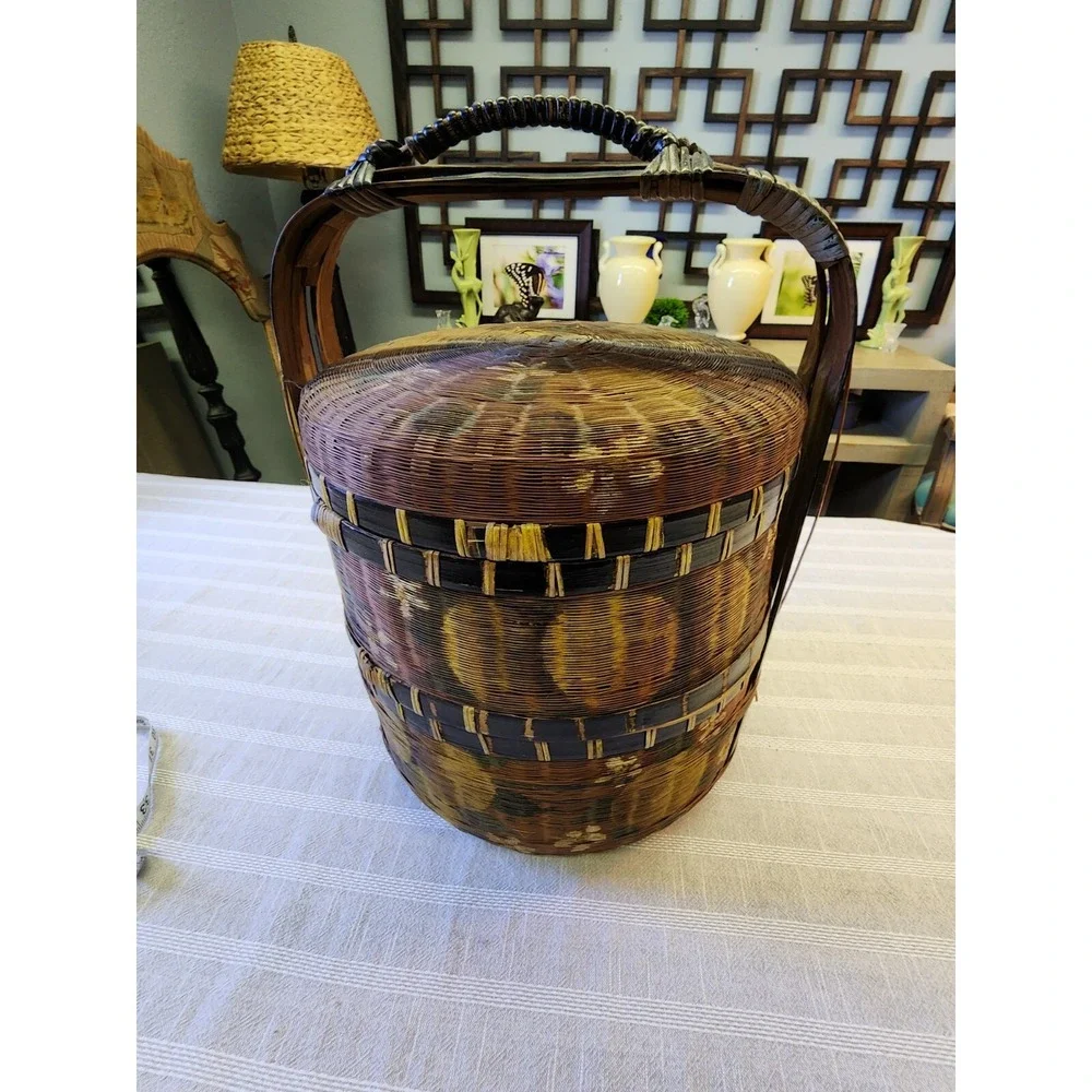Antique Chinese Wedding Basket Hand Painted